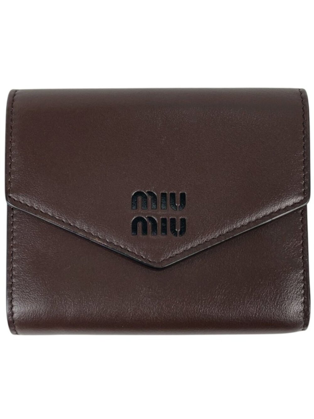 Miu Miu Trifold Wallet Logo Leather Brown